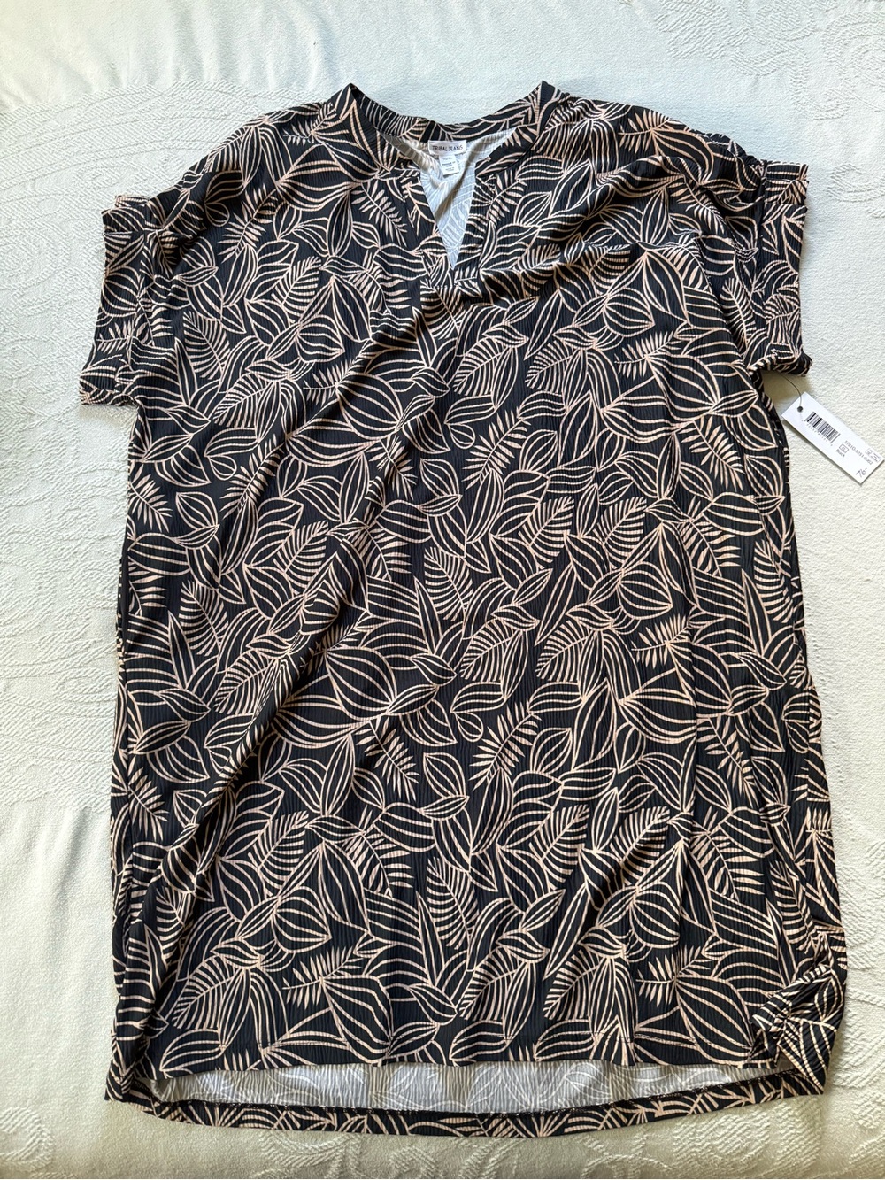 Tribal Jeans Black Leaf-Print Short Sleeve Dress